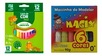 Kit 14 Caixa Lápis Cor Mini 12 Cores + 14 Massinha 6 Cores