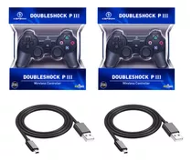 Kit Com 2 Manete Controle Joystick Sem Fio Playstation 3 Ps3 Cor Preto