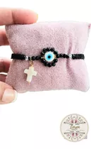 Pulsera Ojo Turco Con Cristal De Roca Negro Y Dije Nacar