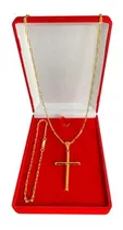 Cordão Corrente Banhada Ouro 18k 2mm Cruz Crucifixo