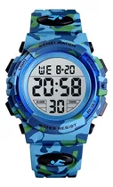 Reloj Pulsera Skmei 1548 De Cuerpo Color Light Blue Camouflage, Digital, Para Niños, Fondo Gris, Con Correa De Poliuretano Color Light Blue Camouflage, Dial Negro, Minutero/segundero Negro, Bisel Colo