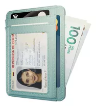 Billetera Tarjetero Portadocumentos Wallet Card Holder Bloqueo Rfid Cuero Pu Hombre Mujer Turquesa