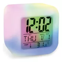 Reloj Despertador/alarma Cubo Luminoso Digital 6 Colores Led Color Blanco