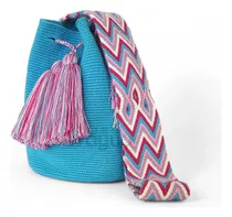 Mochila Wayuu Unicolor Azul Bebe Fuerte Grande Original