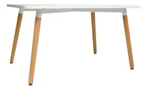 Mesa Rectangular Eames Con Detalles - Blanca O Negra Tapa Blanco Patas Marrón Claro