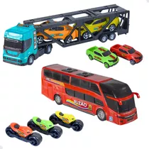 Ônibus De Brinquedo Infantil + Caminhão + 4 Carrinhos Bstoys