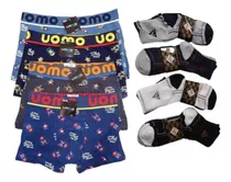 Boxers Uomo De Hombre Pack X 6 Uds + 6 Pares De Medias 3/4  