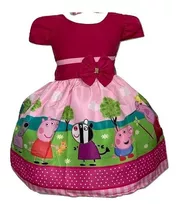 Vestido Temático Infantil Porquinha Pig Jardim + Brinde