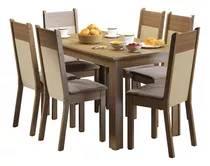 Juego De Comedor Honduras Mesa Madesa Tapa De Madera Con 6 S Color Marrón Diseño De La Tela De Las Sillas Liso