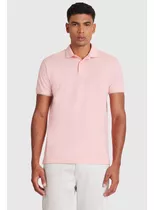 Polo Básica Gola 3 Frisos Rosa Claro Com  Gelo