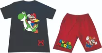 Conjuntos Mario Bross Camiseta+pantaloneta Niños Adultos 