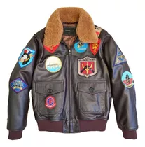 Top Gun Chaqueta Cuero Vaca Hombre, Color Café