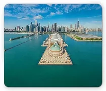 Pad Mouse - Ambesonne Chicago Skyline Mouse Pad, Aerial Pano