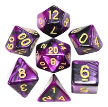 Conj. De 7 Dados - Mesclado Roxo E Preto - Rpg