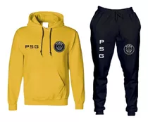 Conjunto Blusa De Frio Calça Moletom Psg Preto Futebol Euro