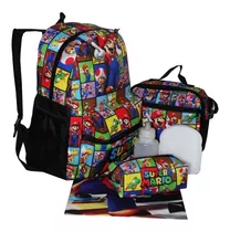 Kit Mochila Mario Bros Infantil Juvenil Aulas Costas