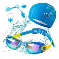 Set Natación Gorra Tapones Gafas Ajustables Niños 2-14 Años Color Talla M Color Azu Niños