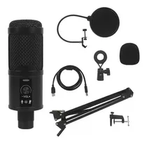 Kit Microfono Condensador Profesional Bm65 Usb Estudio Color Negro