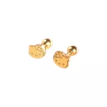 Aretes Niña Kawaii Hello Kitty  Topos Acero Chapado Oro 18k