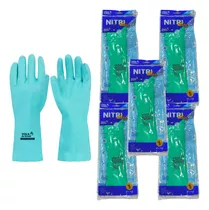 Kit 5 Prs Luva Nitrílica Verde Com Forro Limpeza Químico Epi