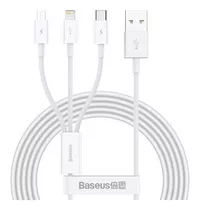  Cable 3 En 1 Usb A iPhone Usb C Tipo C Micro 1.5 Mts Rapida Color Blanco