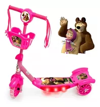 Patinete Infantil Masha E O Urso C/ Cesto  Leds E Musica 