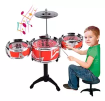 Mini Bateria Infantil 3 Tambores 1 Prato Mila Toys Jazz Drum