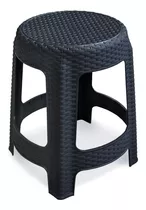 Banqueta Banco Plástico Taburete Simil Rattan Muy Resistente Color Negro Acabado De La Estructura Simil Rattan