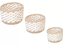 Pack De 3 Canastos Organizadores De Fibra Natural Color Blanco