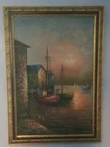 Pintura O Cuádro. Anochecer En El Muelle Y Los Veleros Ii.