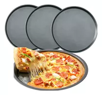 Kit 3 Forma Pizza Assadeira Redonda Antiaderente Resistente Cor Preta