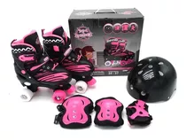 Roller Patins Infantil Quad 4 Rodas + Kit Proteção Capacete