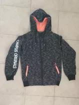 Campera Buzo Con Cierre Y 3 Bolsillos Negro Y Naranja T14