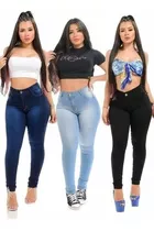 Kit De 3 Calça Jeans Feminina Cintura Alta Com Lycra Envio