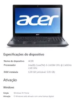 Notebook Acer Aspire Core I5 - Ssd 480gb - 6gb Ram 