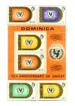 5 Selos + 1 Bloco Novo Dominica- Aniversário Unicef - L.4092