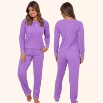 Pijama Longo De Frio De Inverno Feminino Canelado