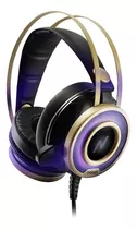 Auriculares Gamer Con Microfono Ps4 Pc Luces Led Noga Grid Play Color Negro Luz Violeta