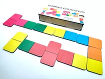 Dominó Jogo Educativo Pedagógico Cores 28pcs Madeira Mdf