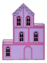 Casinha De Boneca Mdf Pintado + Kit De Móveis E Parquinho