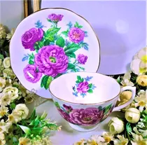 Taza De Té Porcelana Roslyn Crimson Glory Año 1950 Impecable