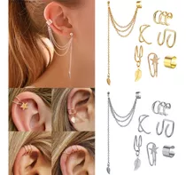 7 Clips D Oreja Mujer Aretes Plata Broqueles Largos Earcuff