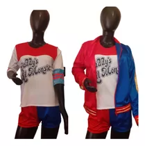 Disfraz Harley Quinn/ Remera, Campera/short Talle 10/12/14