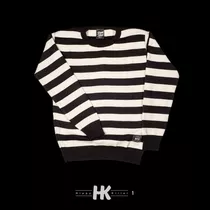 Buzo Sweater Rayado Blanco Negro Unisex