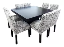 Juego De Comedor Mesa Cuadrada + 8 Sillas Vest En Chenille