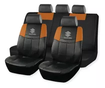 Cubreasiento Ecocuero Negro Marrón Logo Suzuki Bordado