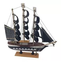 Miniatura Decorativa Navio Em Madeira Maciça - 24 Cm