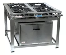 Fogão Industrial 4 Bocas Duplas 40x40 Em Aço Inox Forno 92lt