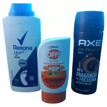 Pack Verano Desodorante Axe + Talco Rexona + Repelente Off !