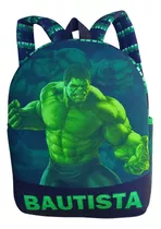 Mochila Jardín Hulk Personalizada Con Nombre Bolsillos 